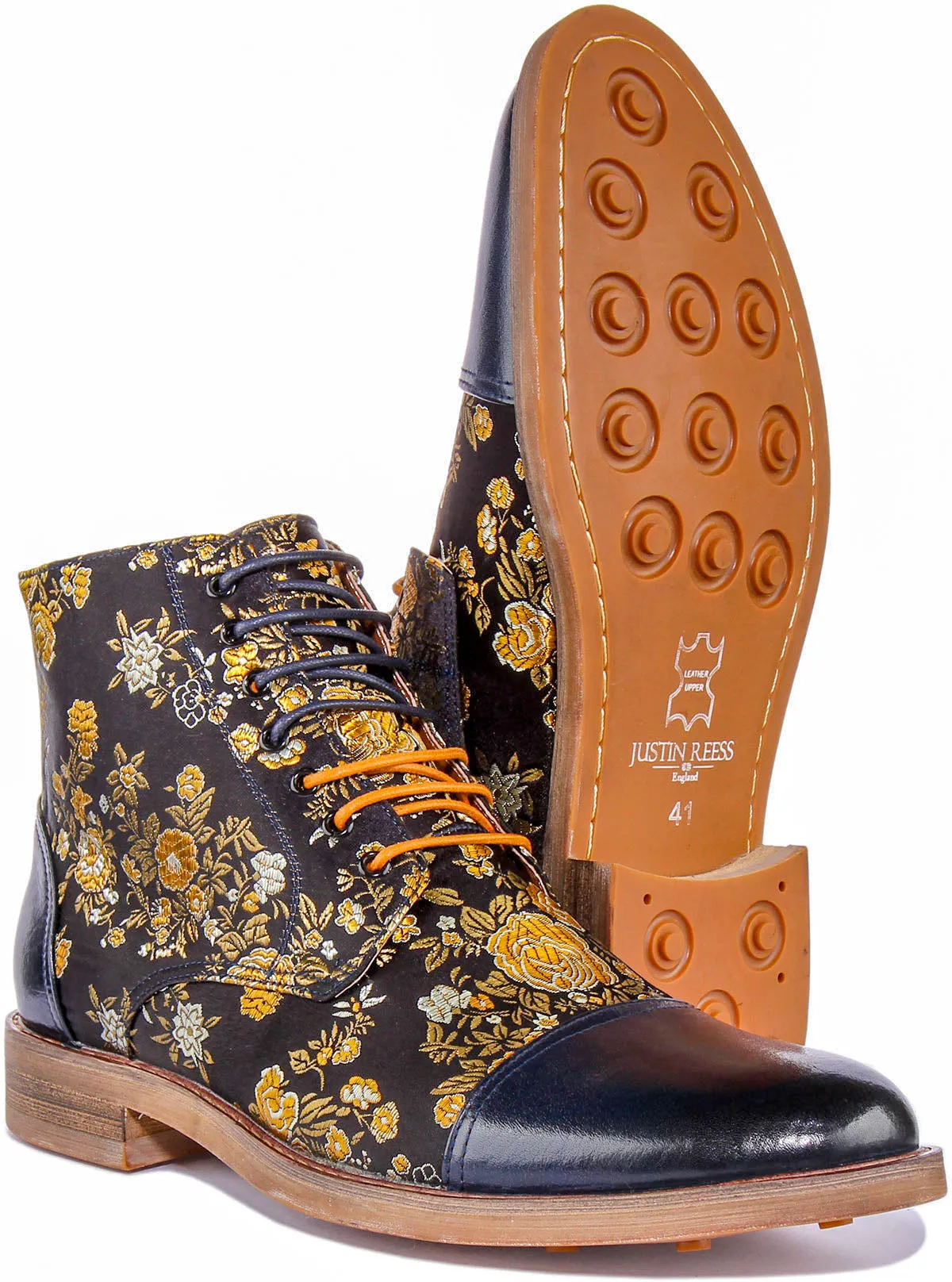 Adam Floral Ankle Boots In Navy