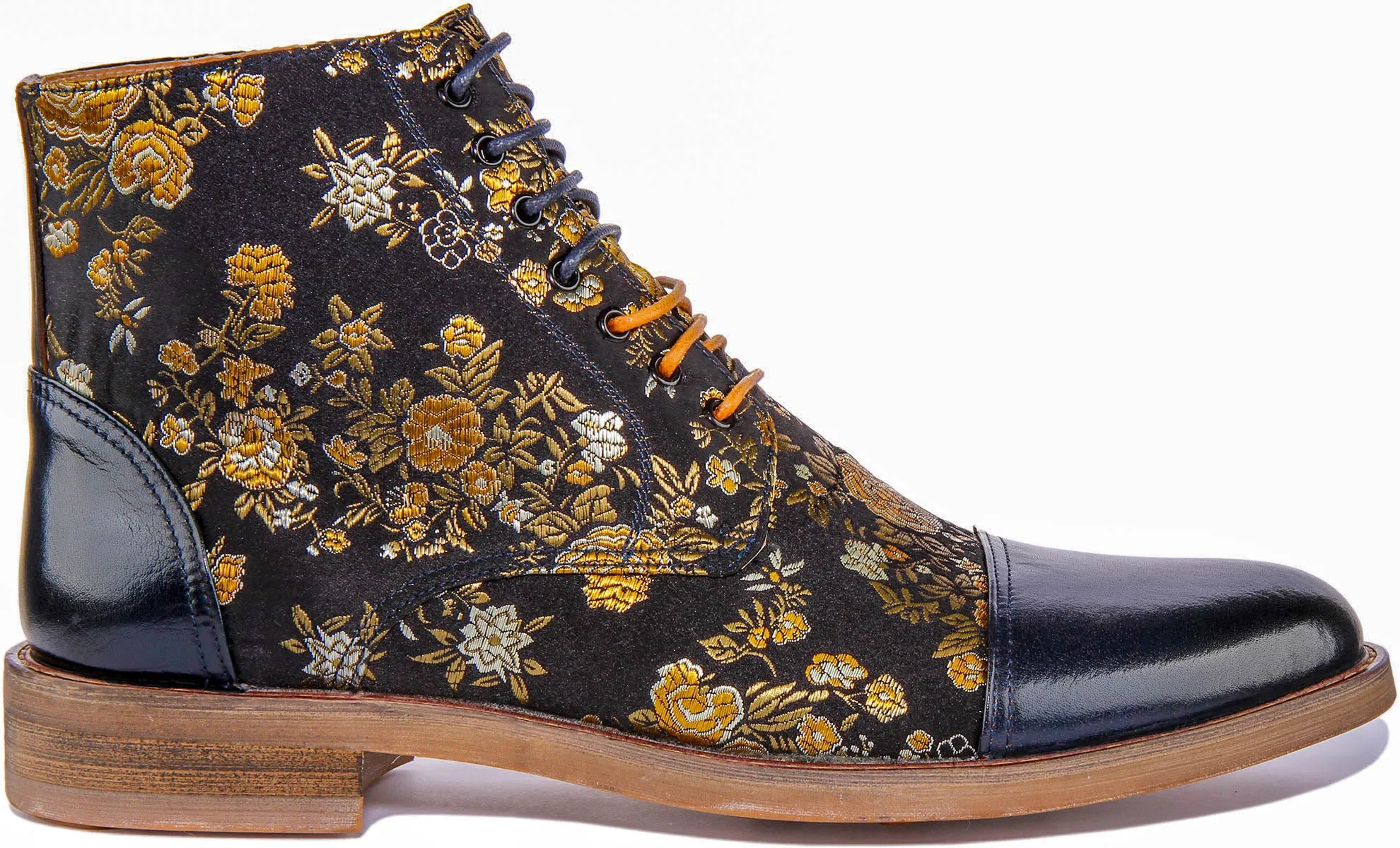 Adam Floral Ankle Boots In Navy