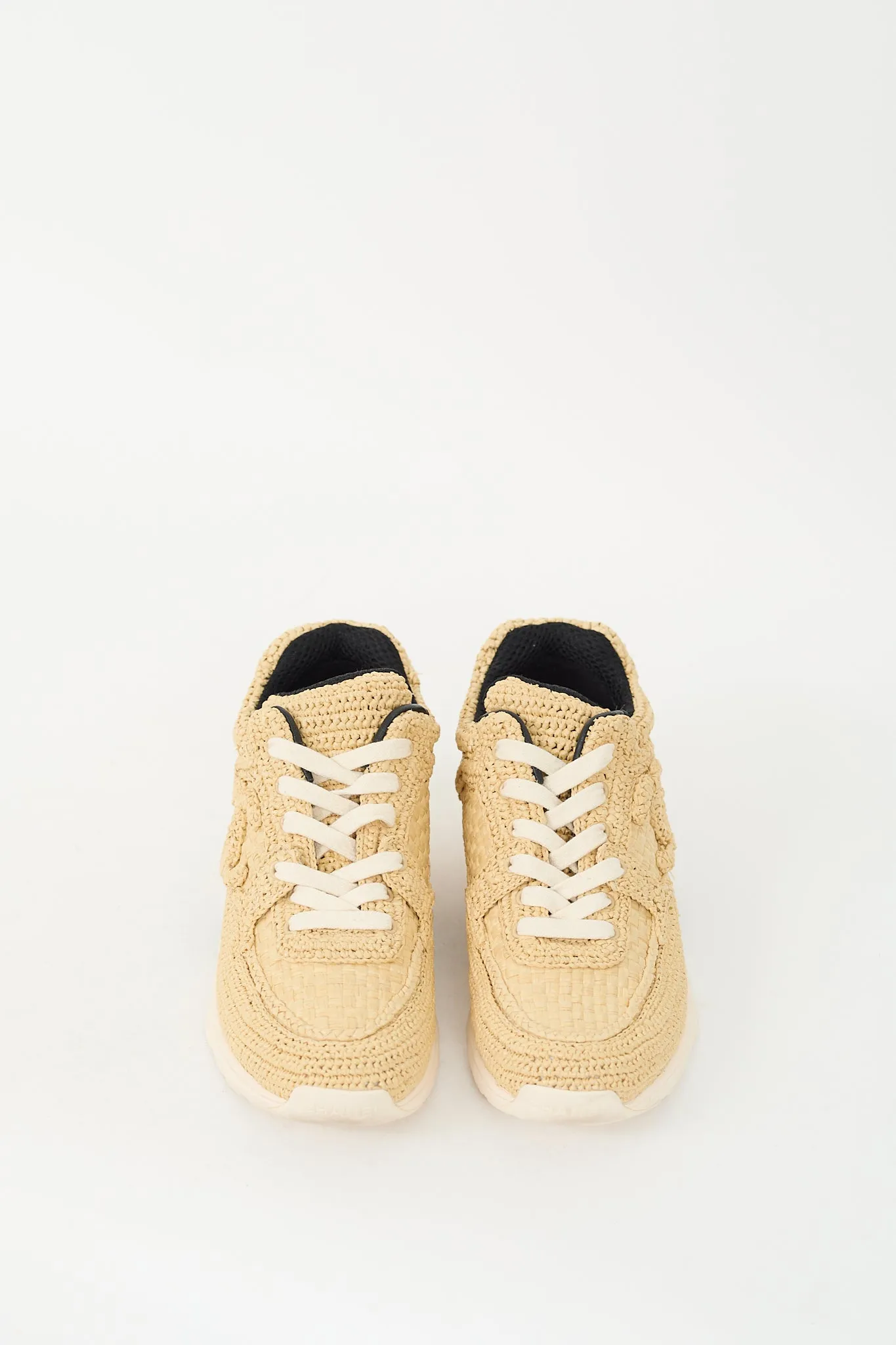 Beige Braided Raffia CC Logo Sneaker