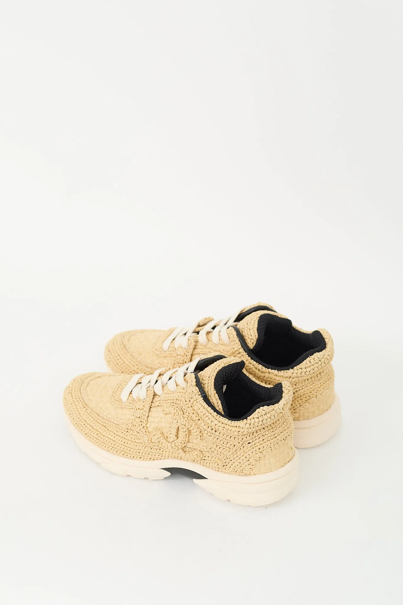 Beige Braided Raffia CC Logo Sneaker