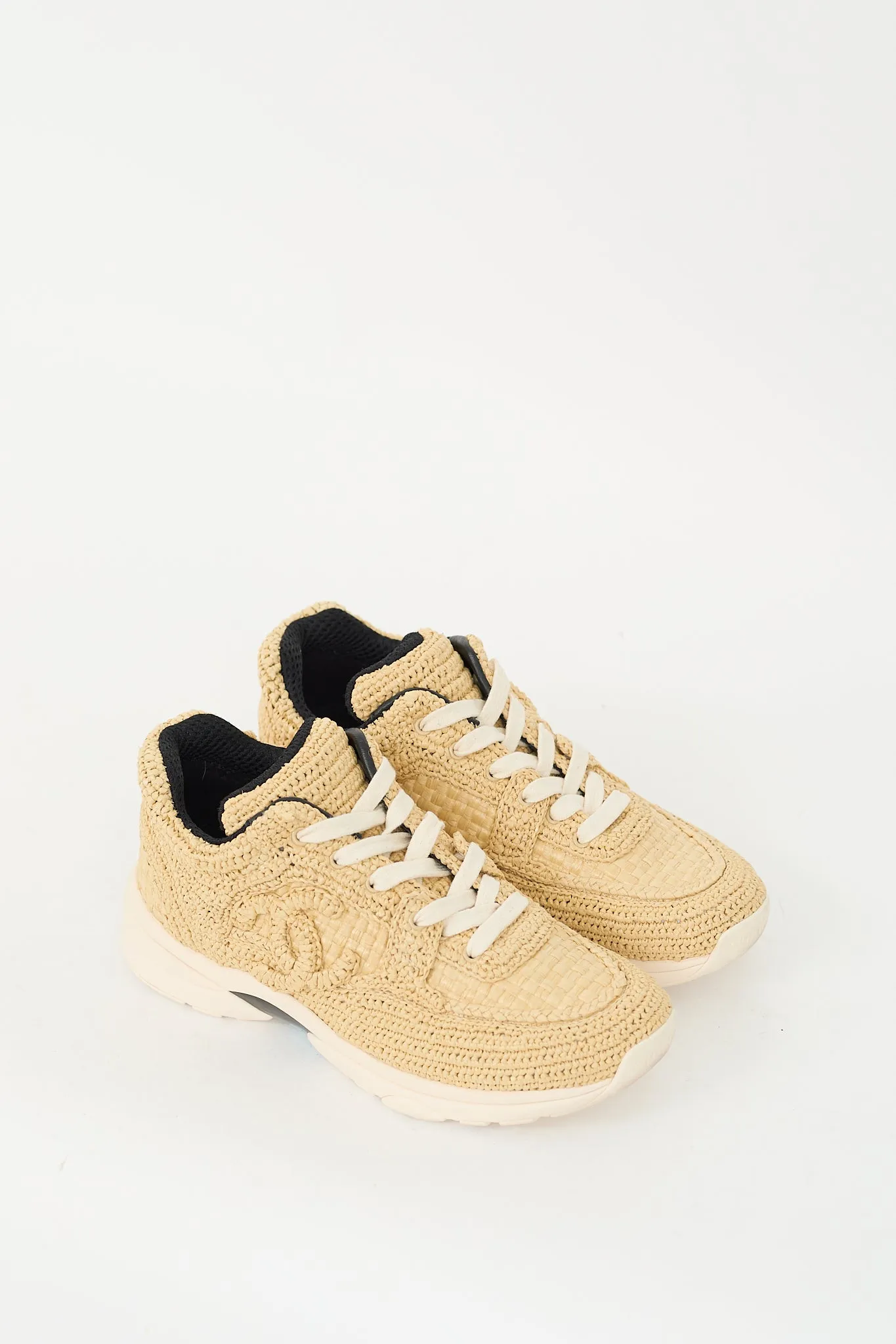 Beige Braided Raffia CC Logo Sneaker