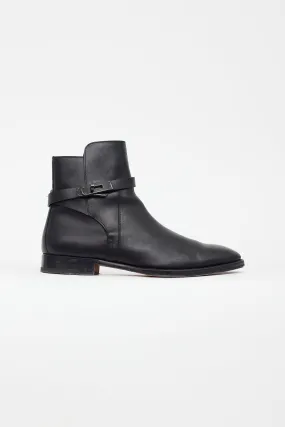Black Leather Fortune Ankle Boot