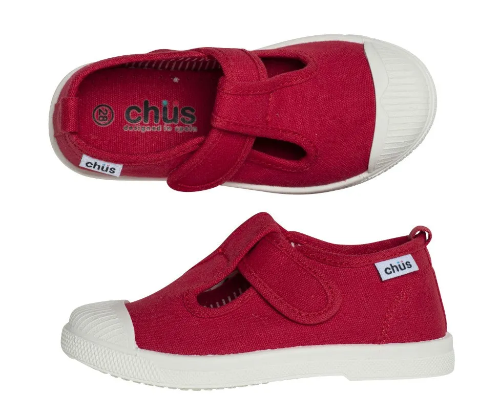 Chus Shoes - Girls & Boys Chris Canvas Velcro T-Strap - Red