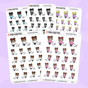 Dog Walking Kawaii Girl Stickers