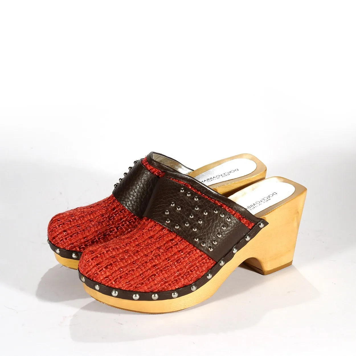 Dolce & Gabbana 4412 Women's Shoes Red & Brown Wedge Straw / Calf-Skin Leather High-Heel Sandals (DGW40)
