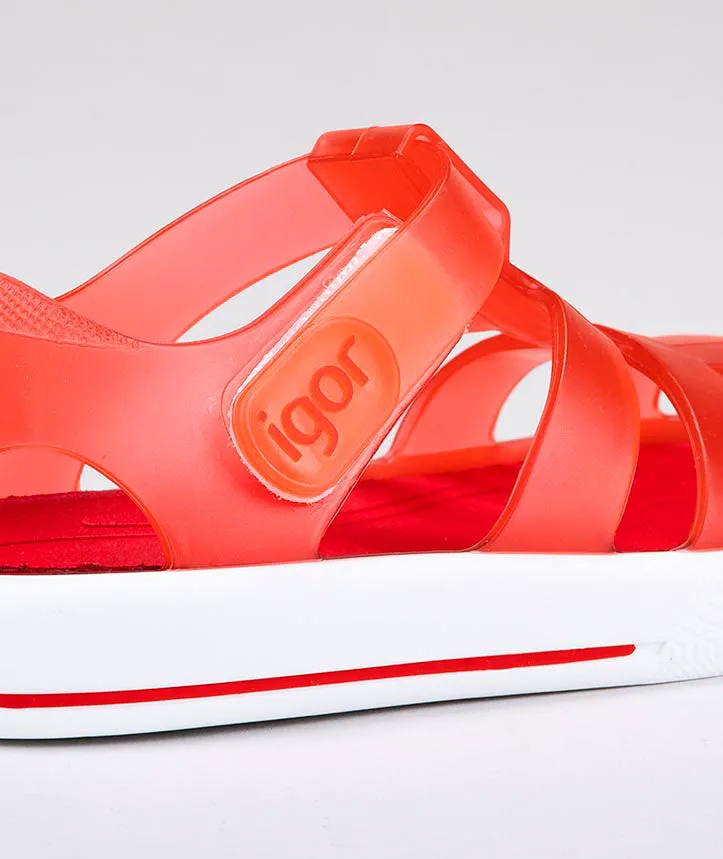 Igor S10171 Girl's Star Sandal - Transparent Rojo