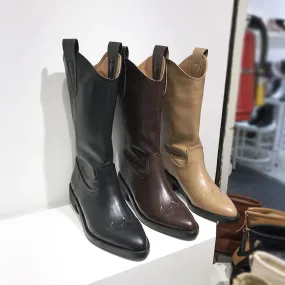 LUXE SEVEN DESIGN CUBAN HEEL WESTERN HIGH ANKLE BOOTS