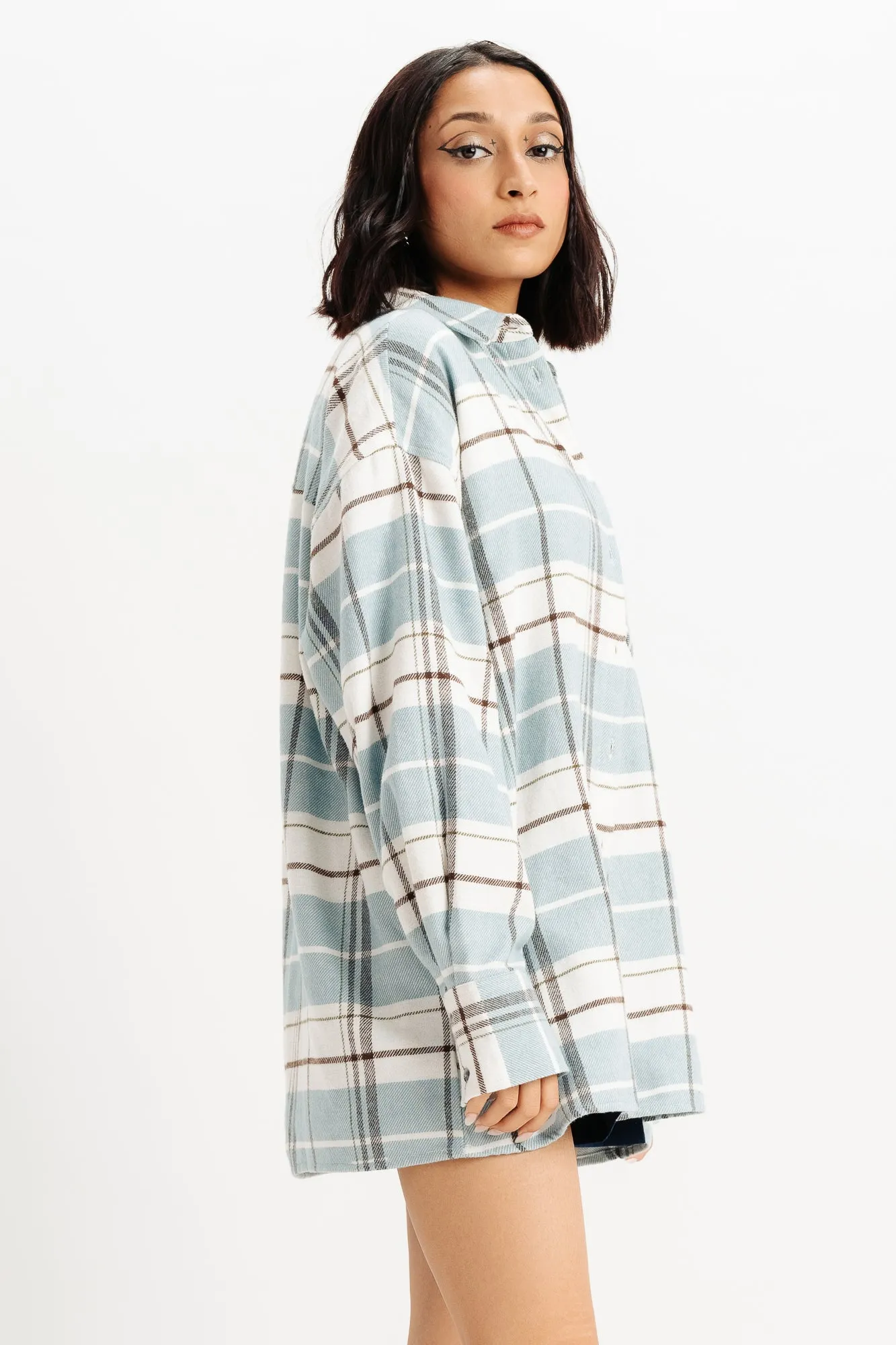Oversized Light Blue Checkered Shirt