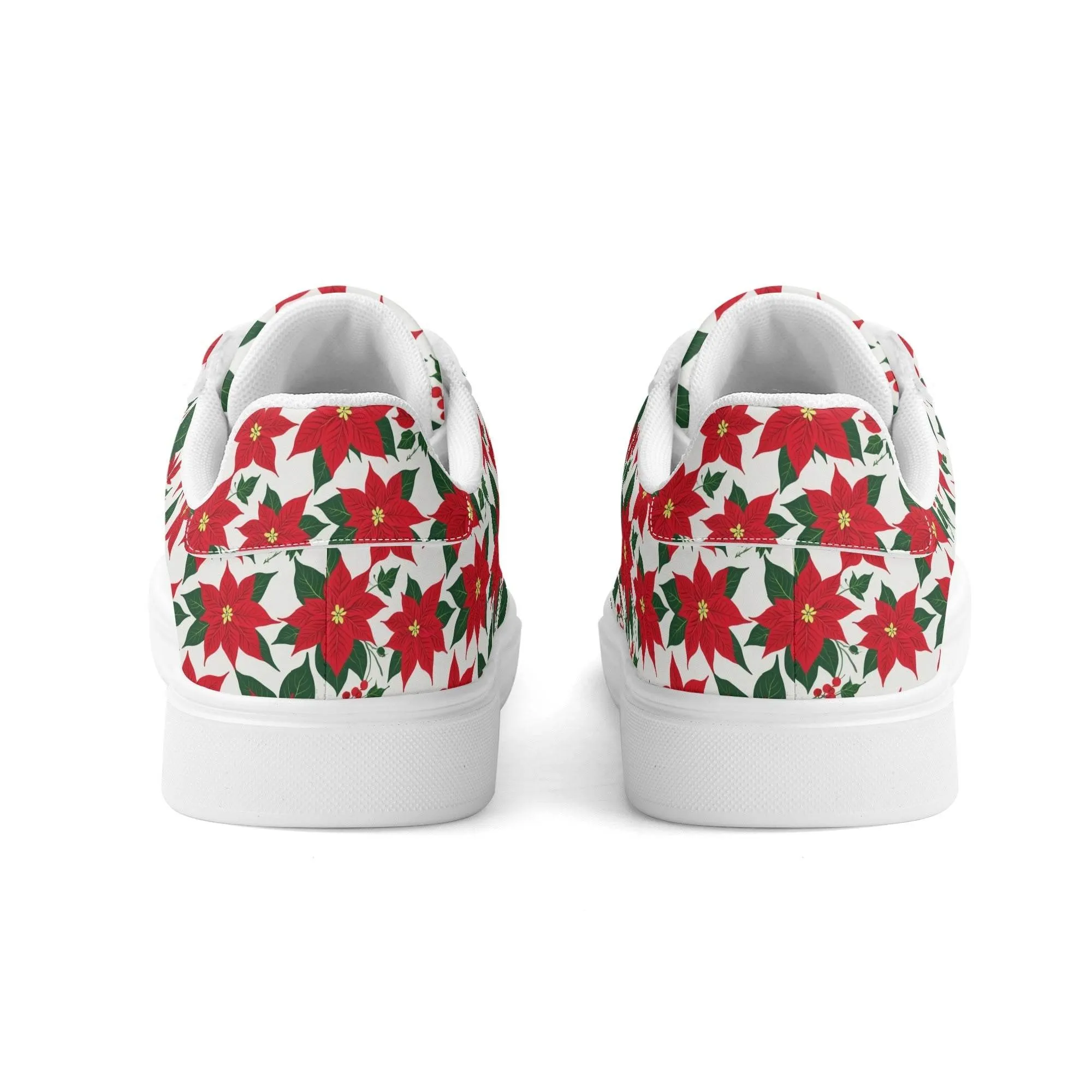 Poinsettia Floral Adult Lightweight Brand Low Top Leather Shoes