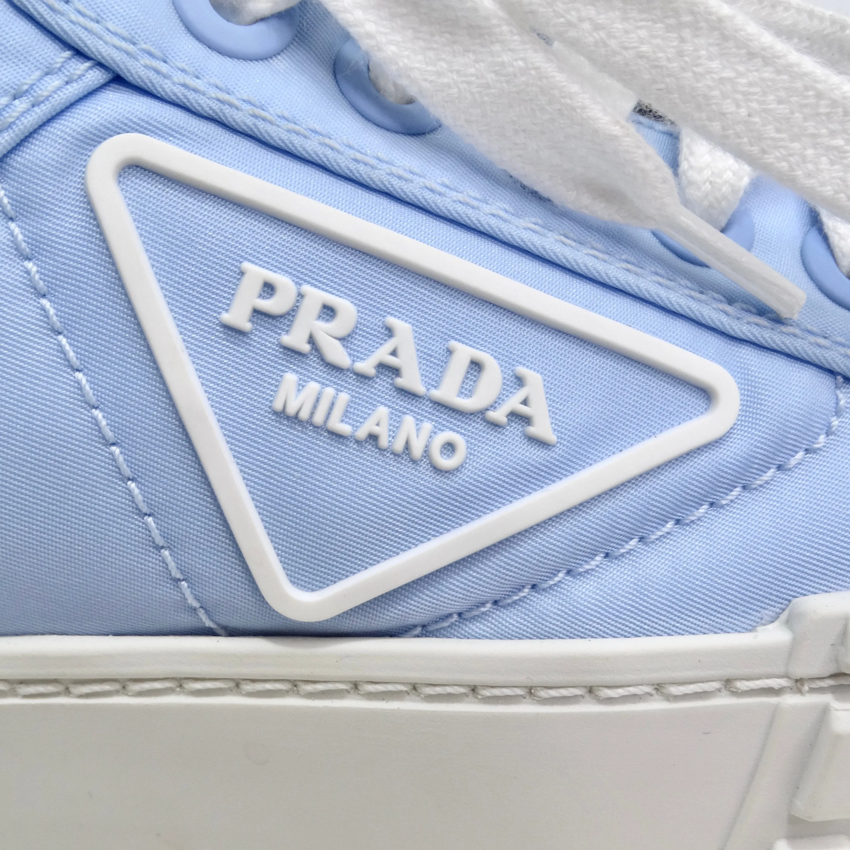 Prada Double Wheel Re-Nylon Gabardine Sneakers in Light Blue