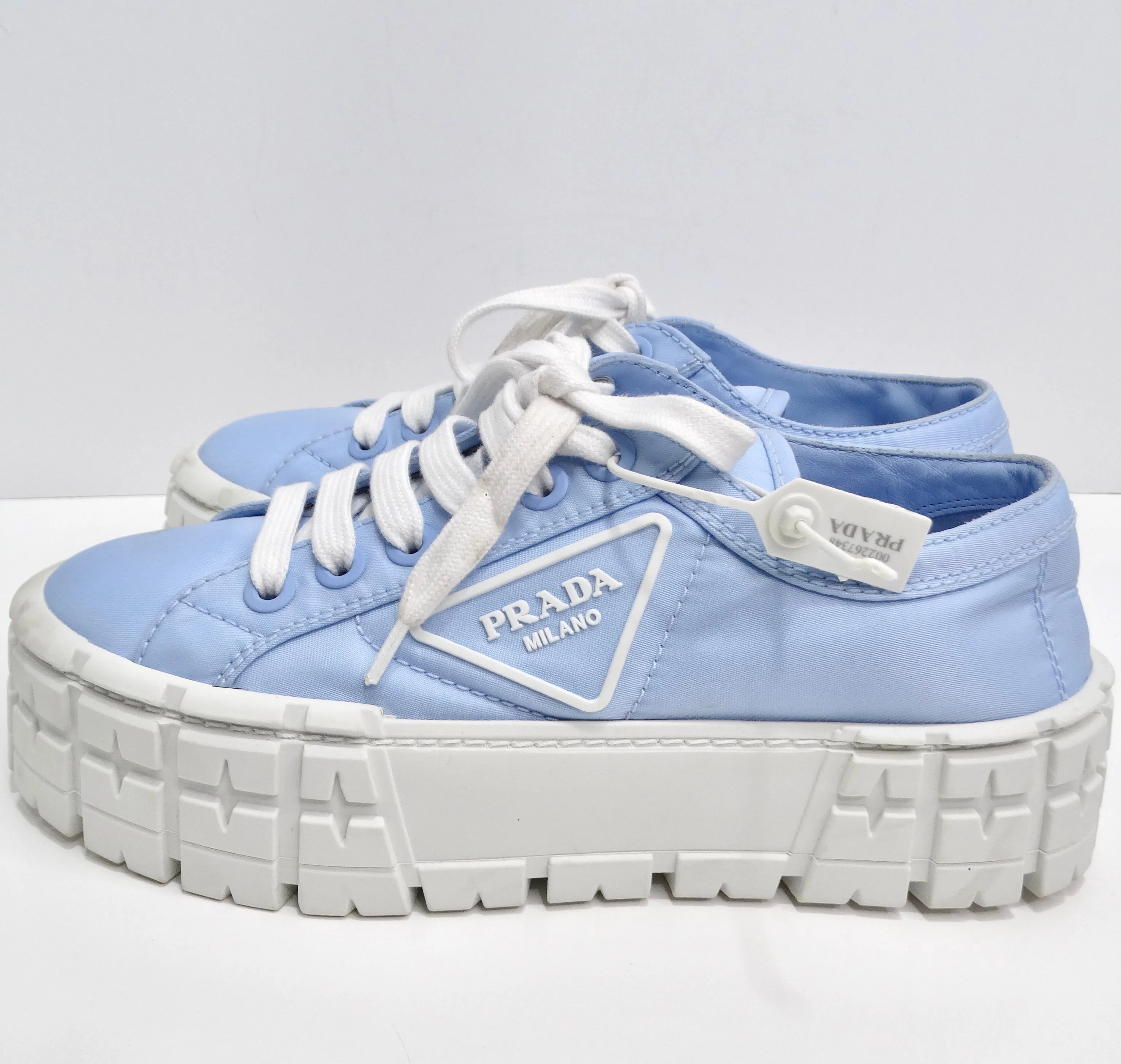 Prada Double Wheel Re-Nylon Gabardine Sneakers in Light Blue