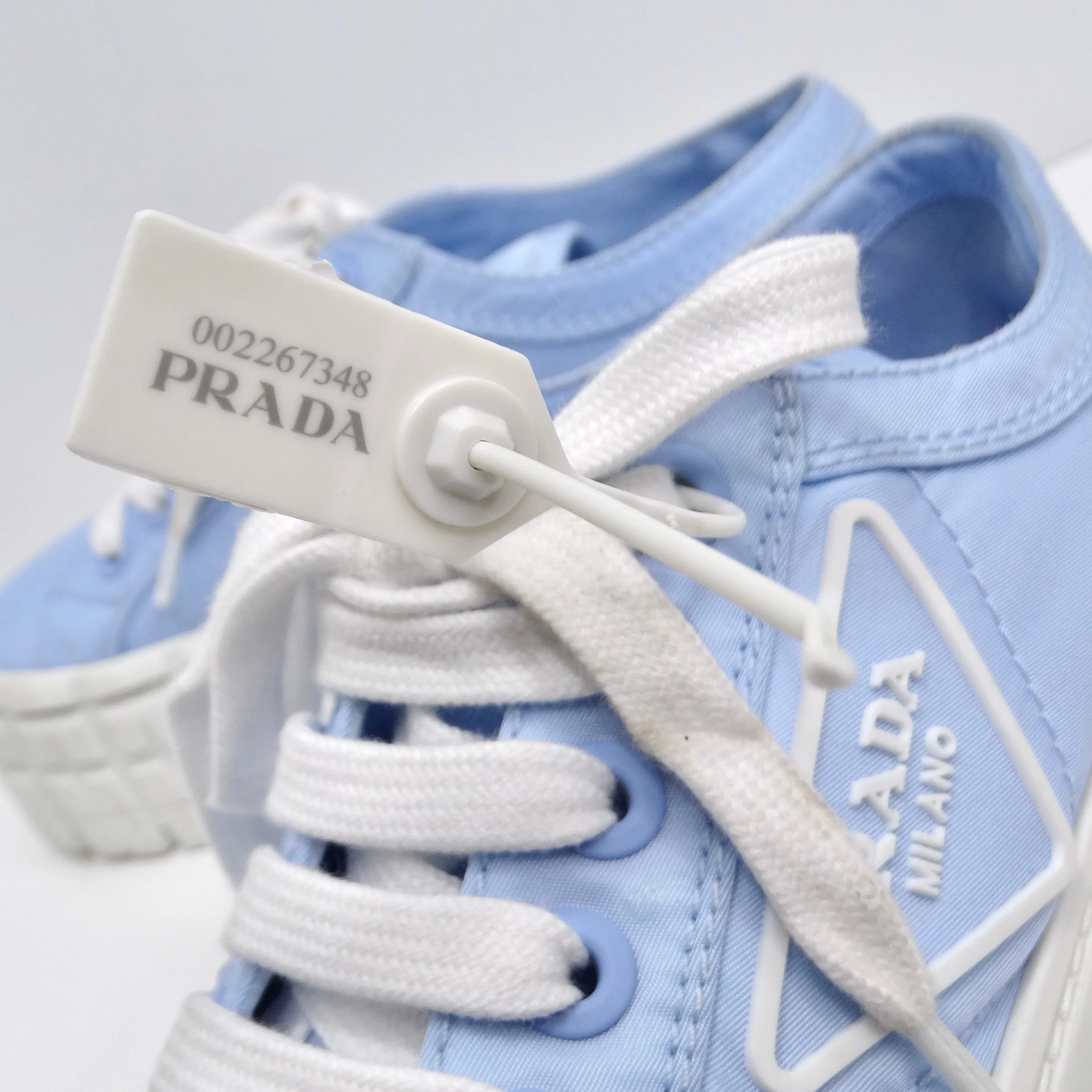 Prada Double Wheel Re-Nylon Gabardine Sneakers in Light Blue