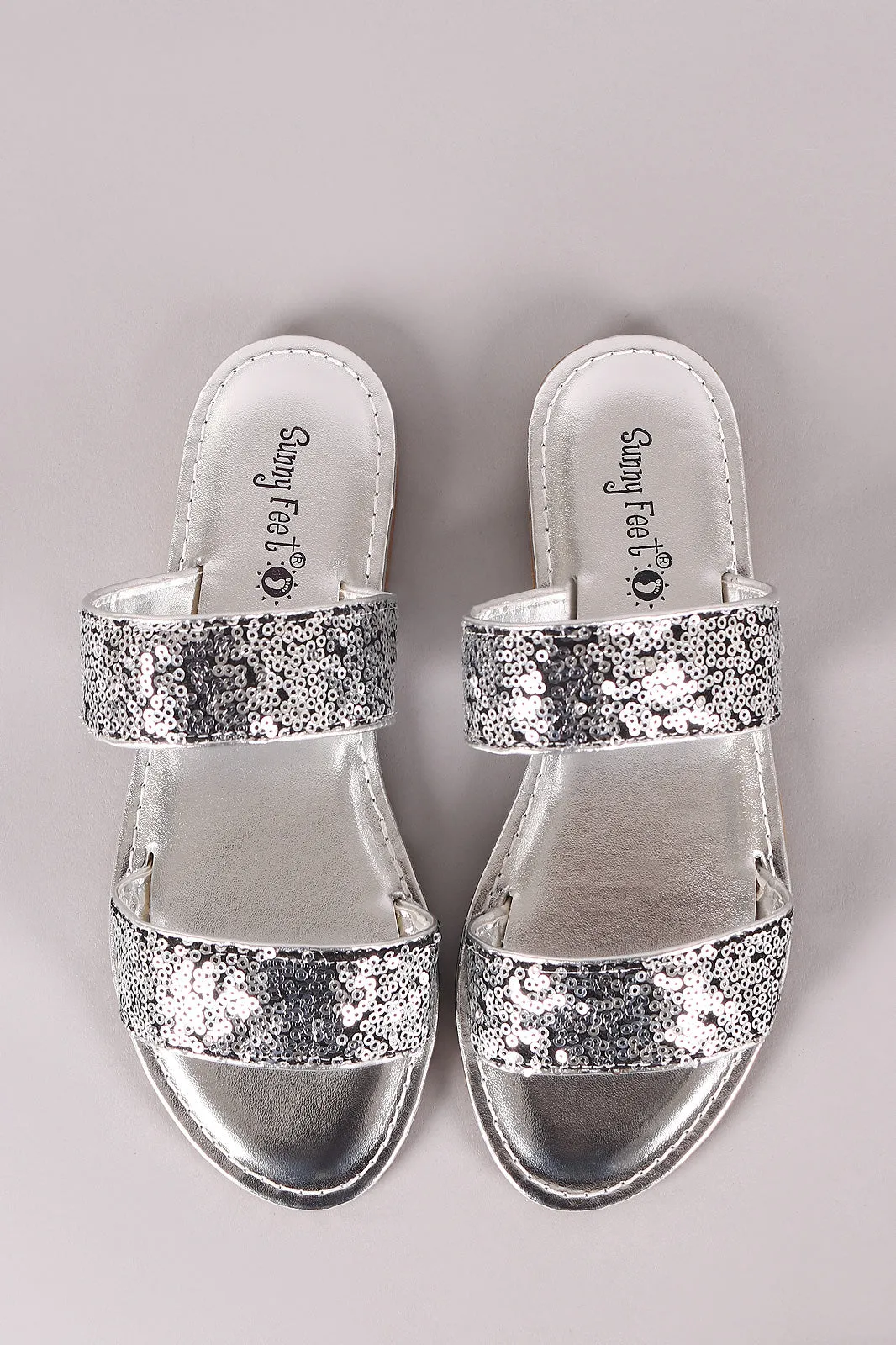Sunny Feet Sequins Double Band Slide Flat Sandals