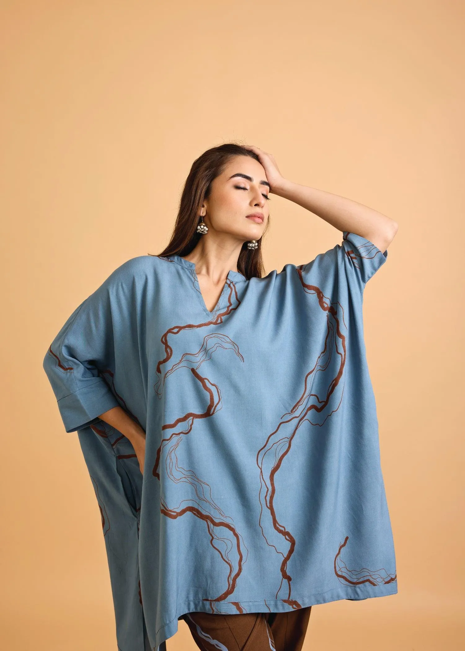 Water Blue Loose Viscose Saba Kaftan