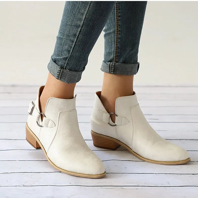 Women's Autumn Low-Heeled Ankle Boots With Buckles