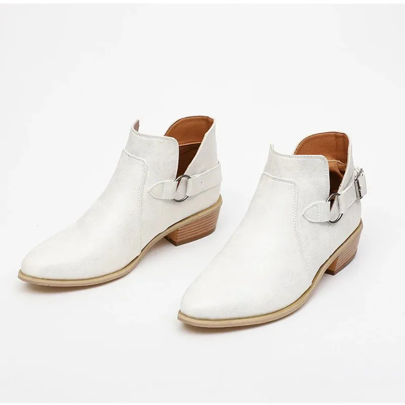 Women's Autumn Low-Heeled Ankle Boots With Buckles