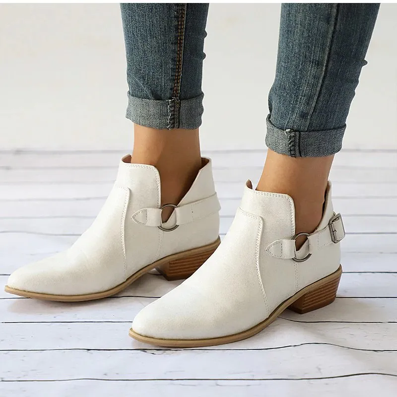 Women's Autumn Low-Heeled Ankle Boots With Buckles