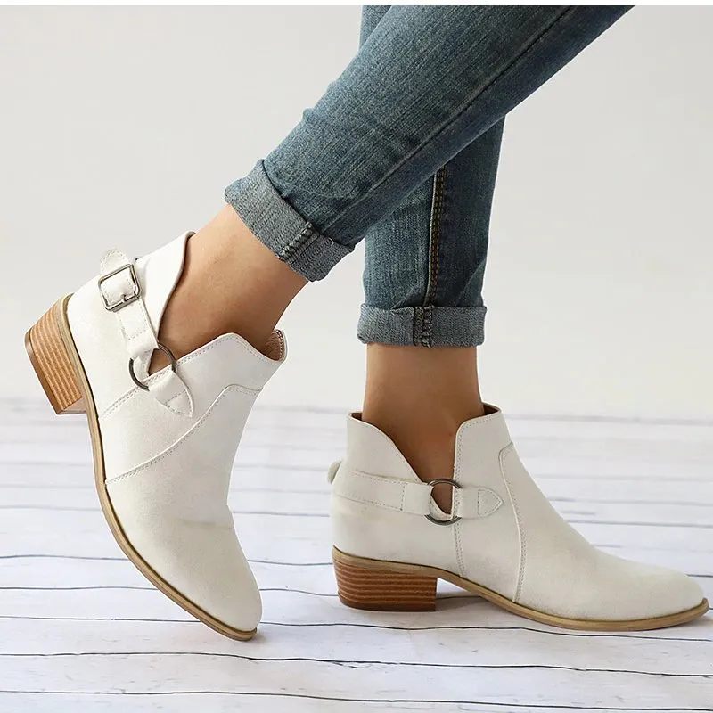 Women's Autumn Low-Heeled Ankle Boots With Buckles