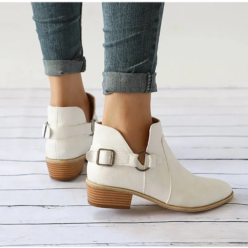 Women's Autumn Low-Heeled Ankle Boots With Buckles