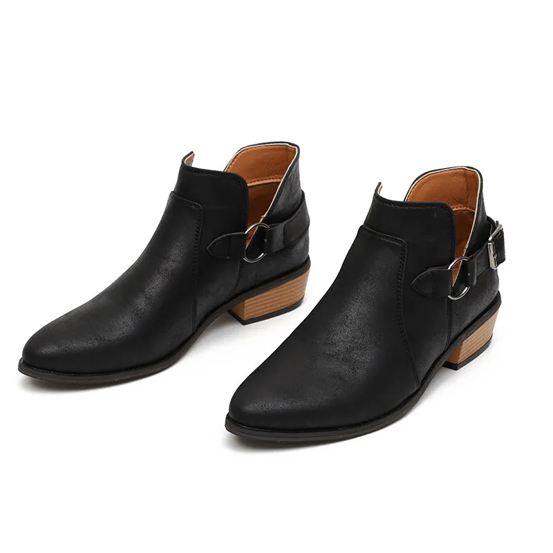 Women's Autumn Low-Heeled Ankle Boots With Buckles