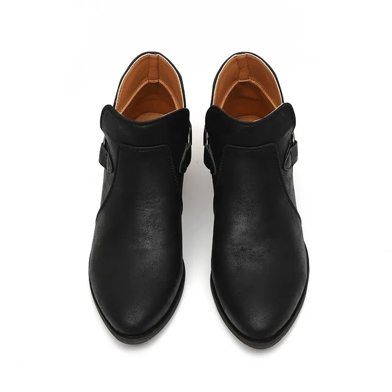 Women's Autumn Low-Heeled Ankle Boots With Buckles