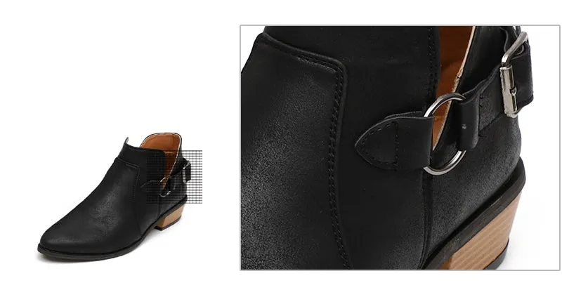 Women's Autumn Low-Heeled Ankle Boots With Buckles