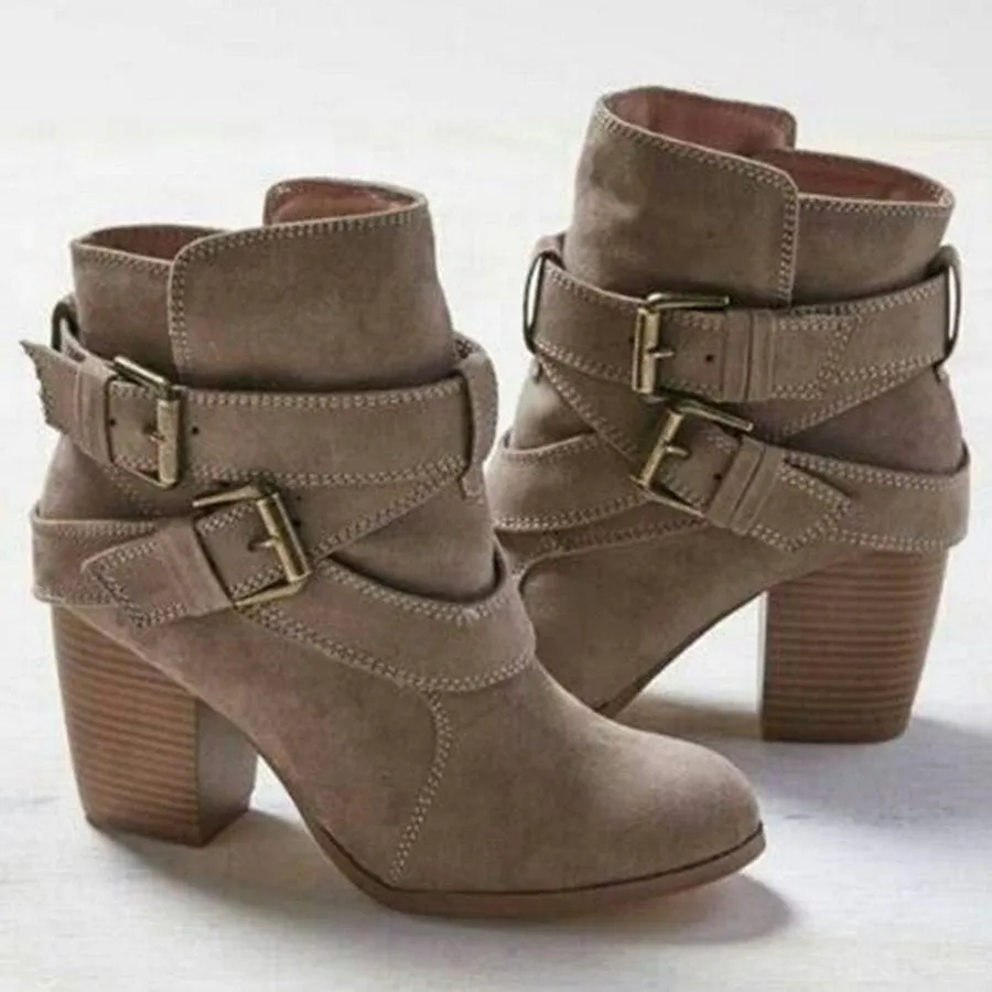 Women's Autumn/Winter Soft Leather Mid-Heeled Ankle Boots