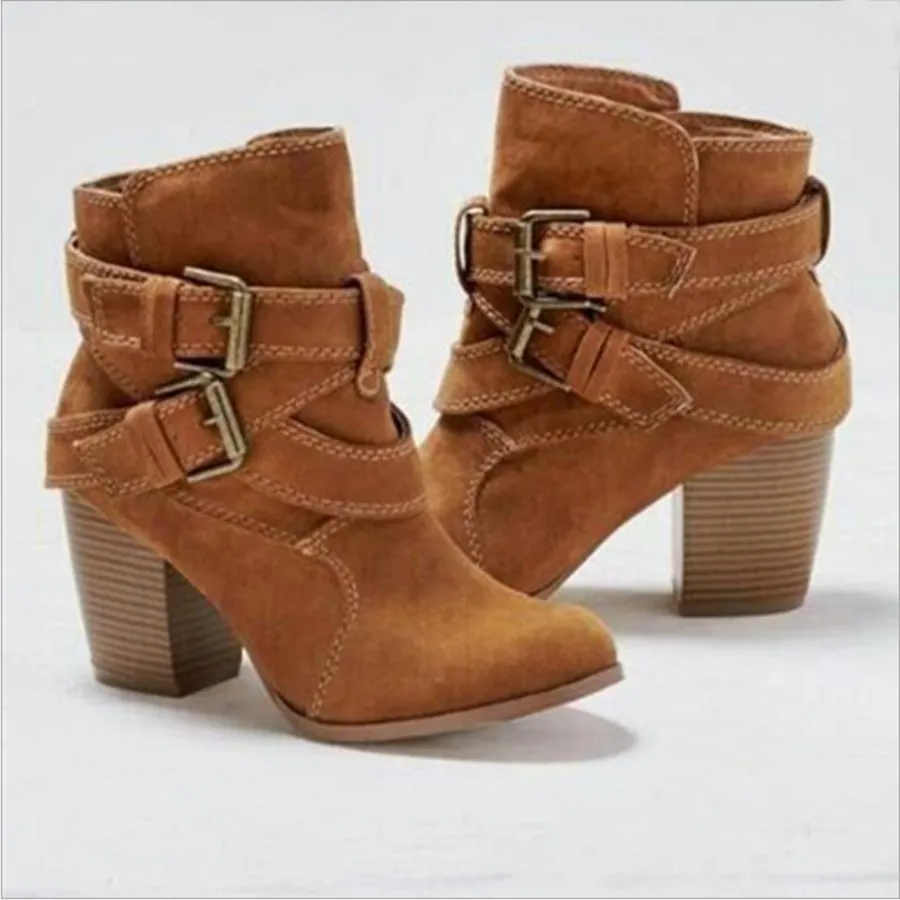 Women's Autumn/Winter Soft Leather Mid-Heeled Ankle Boots