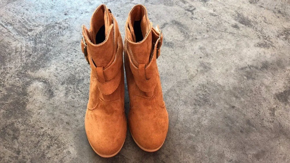 Women's Autumn/Winter Soft Leather Mid-Heeled Ankle Boots