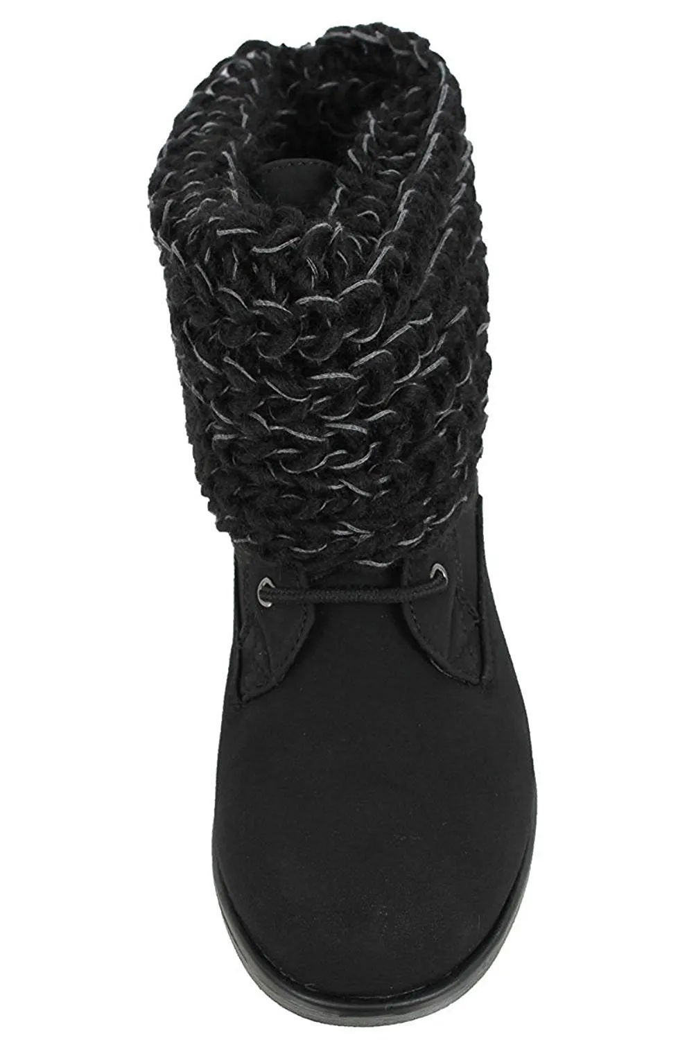 Women's Black Faux Nubuck Leather Sweater Ankle Cuff Boots
