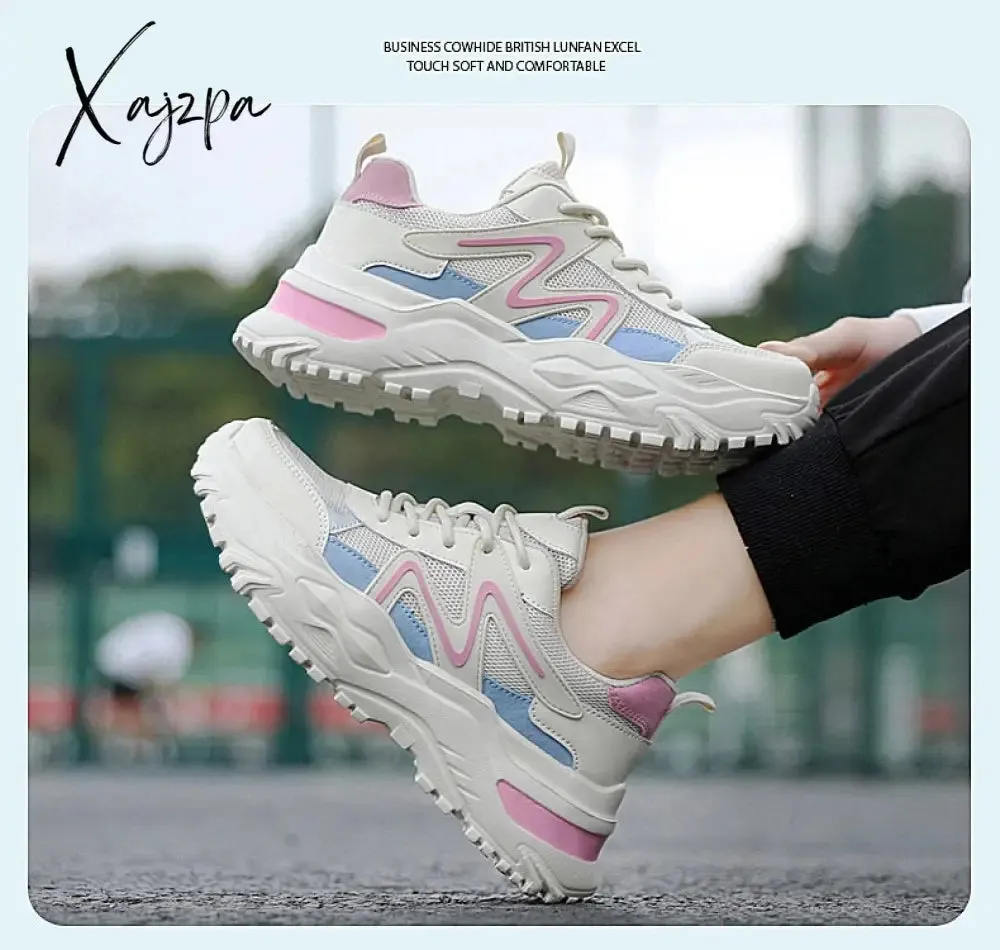 Xajzpa - Women Chunky Sneakers White Vulcanize Shoes Plus Size 35-43 Female Platform Running Sneakers Ladies Black Casual Shoes