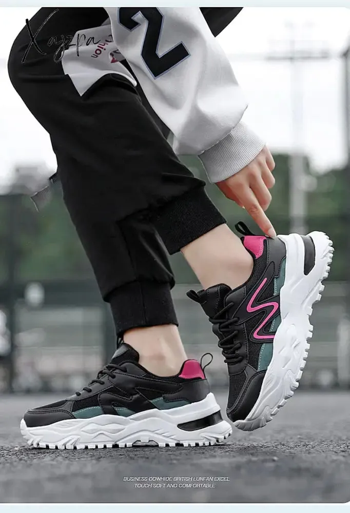 Xajzpa - Women Chunky Sneakers White Vulcanize Shoes Plus Size 35-43 Female Platform Running Sneakers Ladies Black Casual Shoes