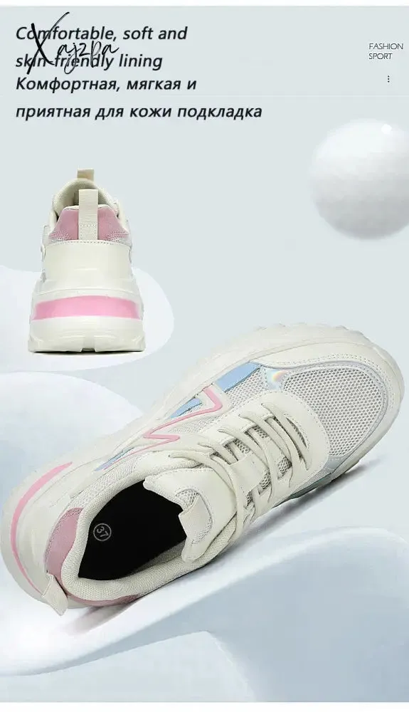 Xajzpa - Women Chunky Sneakers White Vulcanize Shoes Plus Size 35-43 Female Platform Running Sneakers Ladies Black Casual Shoes
