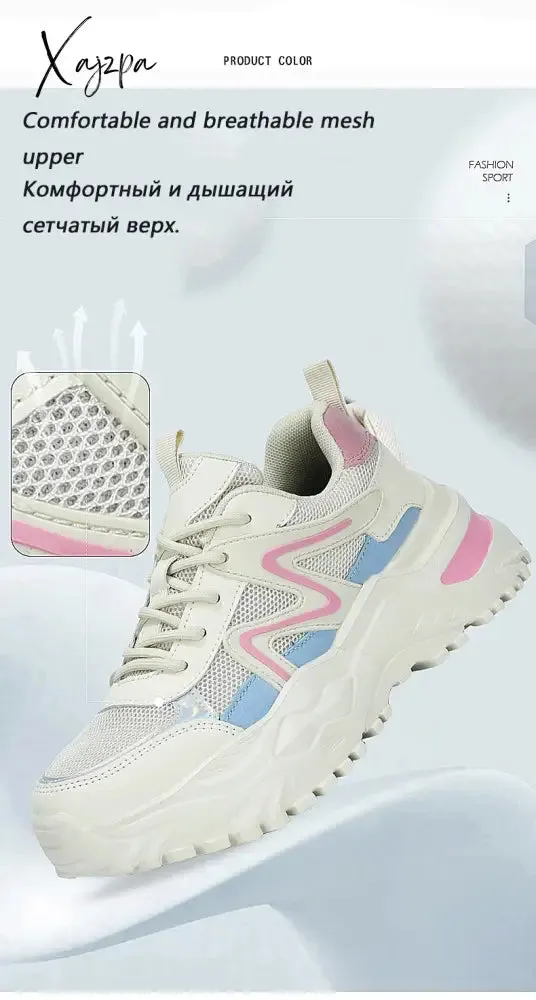 Xajzpa - Women Chunky Sneakers White Vulcanize Shoes Plus Size 35-43 Female Platform Running Sneakers Ladies Black Casual Shoes