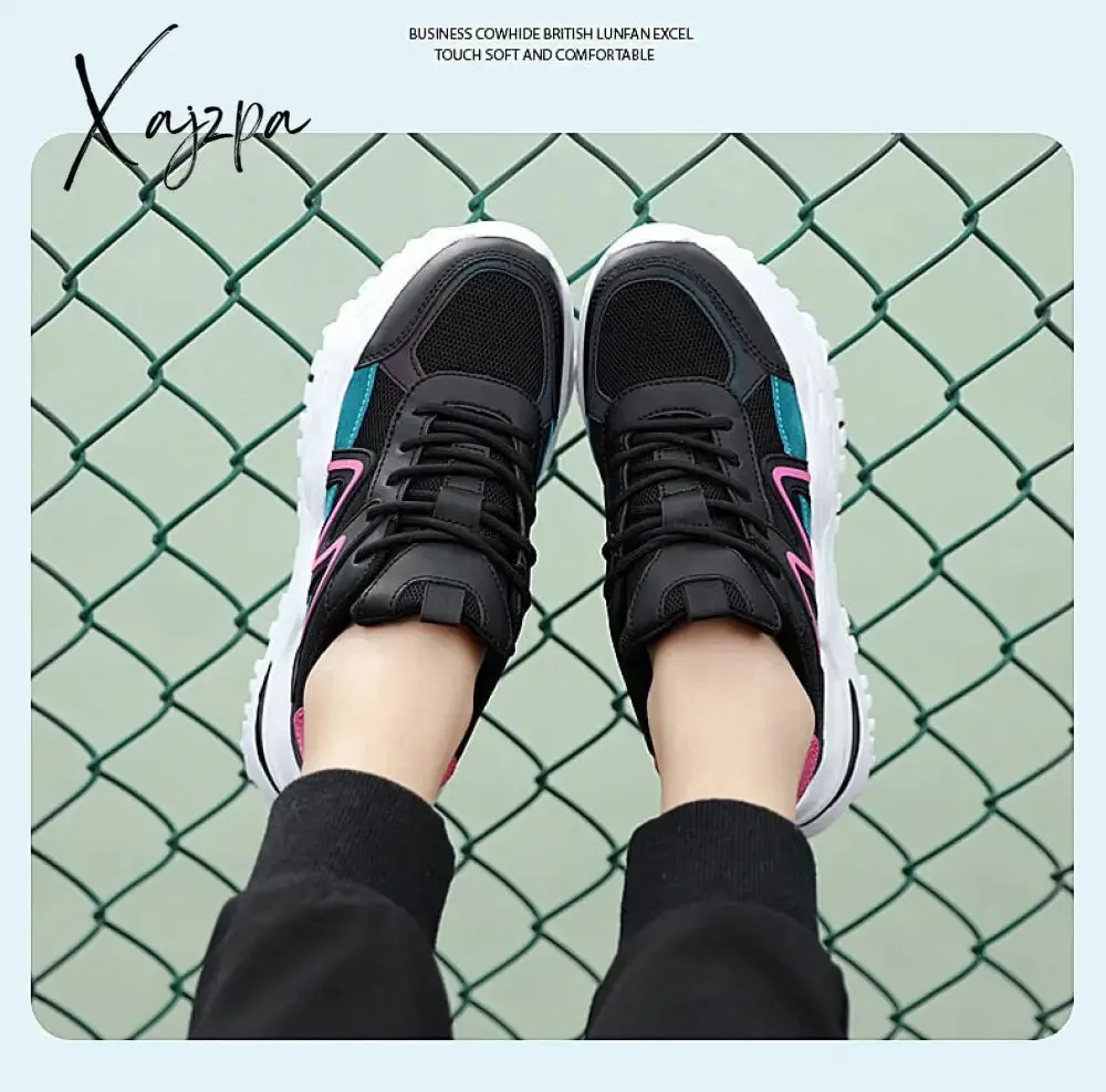 Xajzpa - Women Chunky Sneakers White Vulcanize Shoes Plus Size 35-43 Female Platform Running Sneakers Ladies Black Casual Shoes