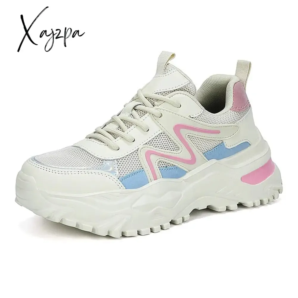 Xajzpa - Women Chunky Sneakers White Vulcanize Shoes Plus Size 35-43 Female Platform Running Sneakers Ladies Black Casual Shoes