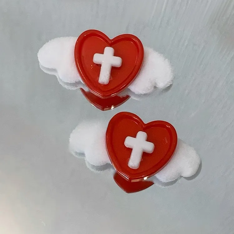 Yami Kawaii Heart Wing Cross Hairclips
